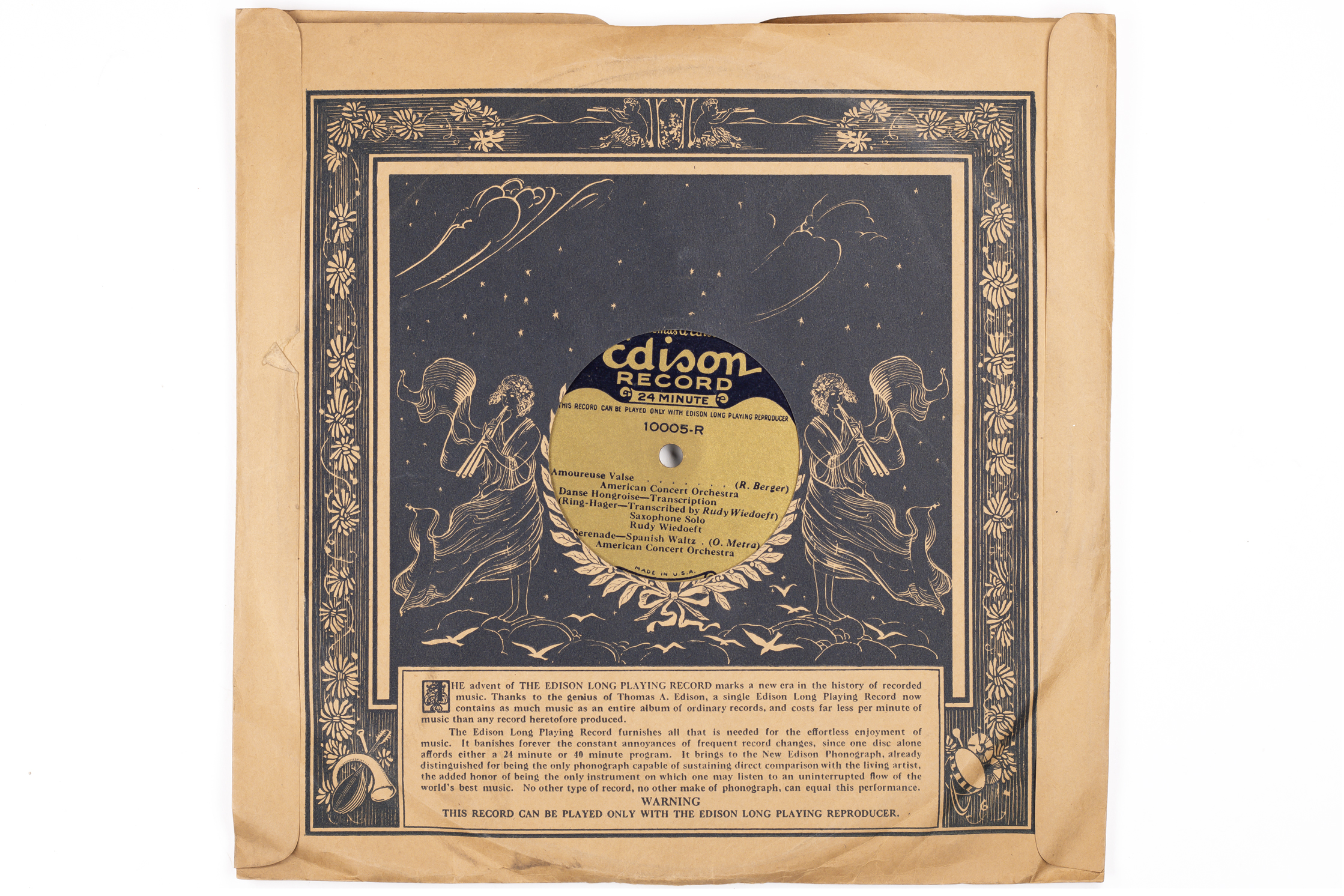 Back of record sleeve with fanciful artwork and instructions.