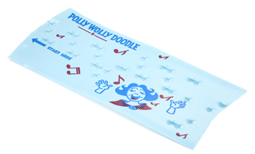 A plastic sheet with embossed projections that play notes as the sheet is feed through the mechanism of a mechanical banjo