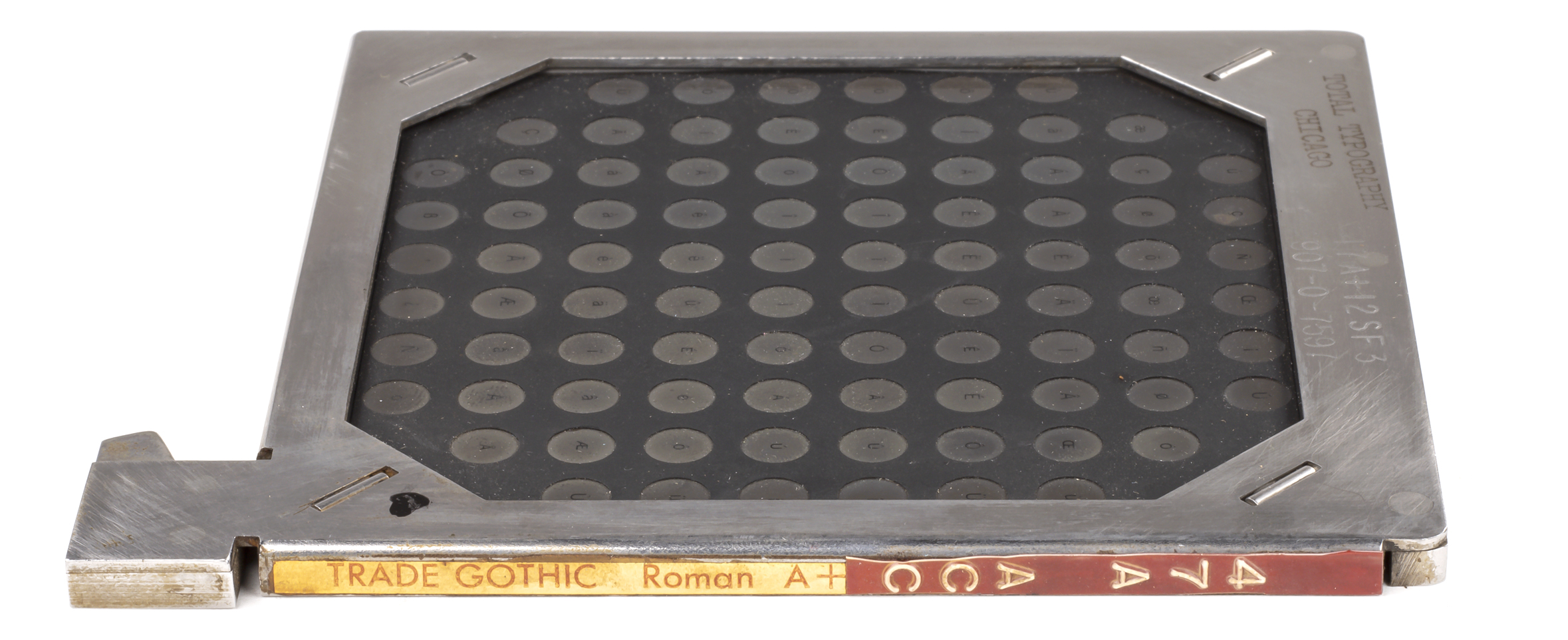 Font grid with paper label along side: 