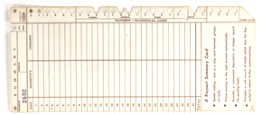 Rectangular card with notches cut into edges and printed information on the interior