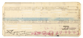 A punch card with data that will cause the card punch to play the rhythm of 