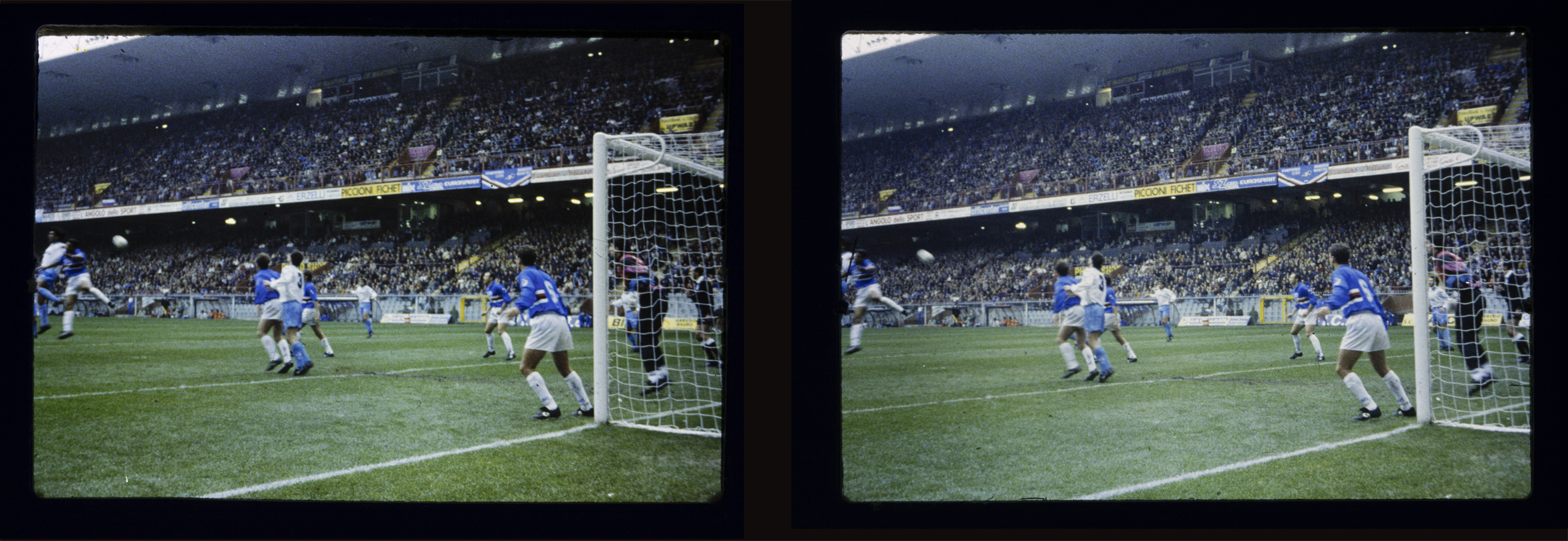 Left and right images of soccer play